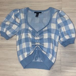 Forever 21 puff sleeve knit gingham top